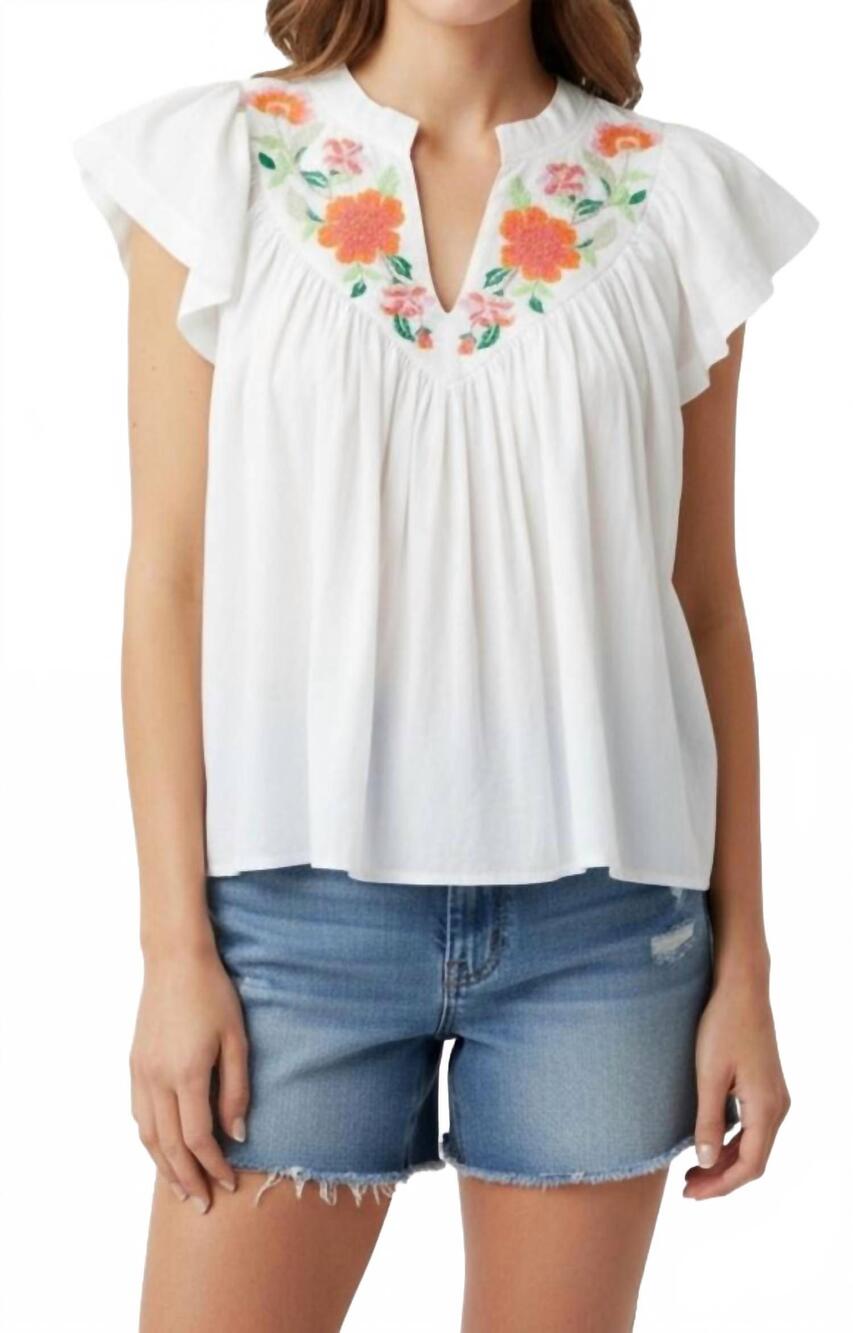 NEW MAHILA olene embroidered flowers top in white